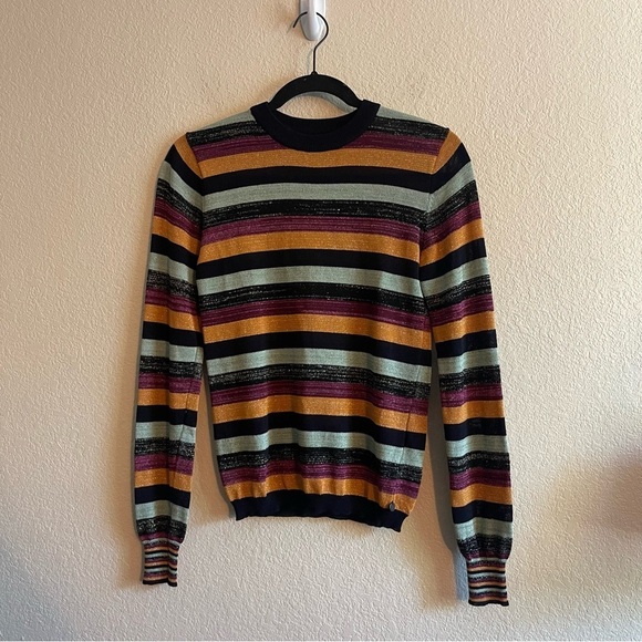 Scotch & Soda Multicolor Stripe Sheer Metallic Long Sleeve Sweater Womens XS - Picture 2 of 10